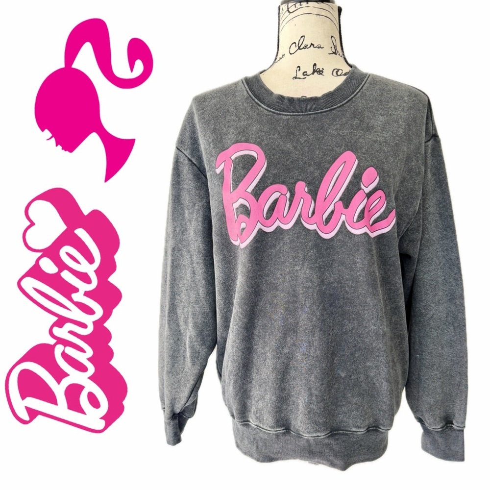 Barbie Pullover Sweatshirt Stonewashed Gray/Barbie Pink Sz‎ M Barbie Core